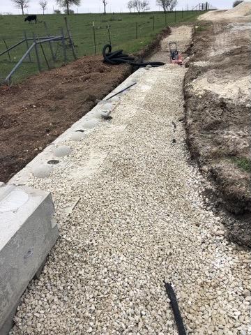 French drain drainage installation