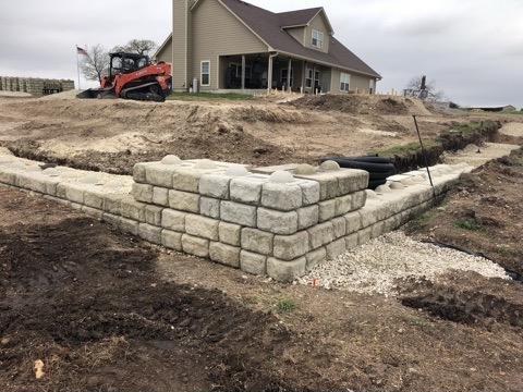 Retaining wall construction with skid steer